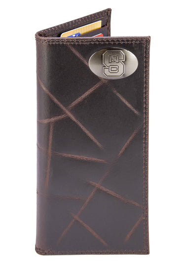 NCS Wolfpack Men's Collegiate Secretary Leather Wallet. NCS Long Wallet. Wolfpack Roper Wallet. North Carolina Gift. Silver Concho Emblem