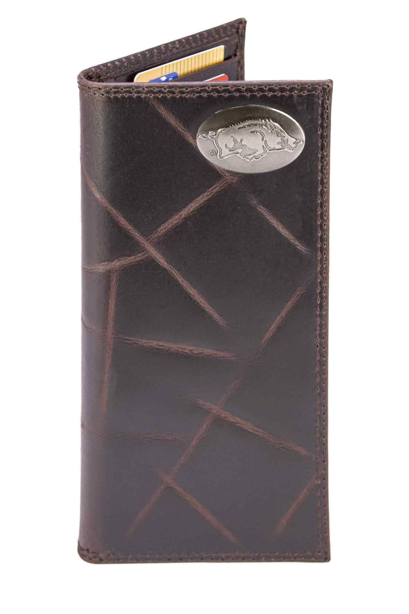 Arkansas Razorback Men's Collegiate Secretary Leather Wallet. Arkansas Long Wallet. Hogs Roper Wallet. Arkansas Gift. Silver Concho Emblem