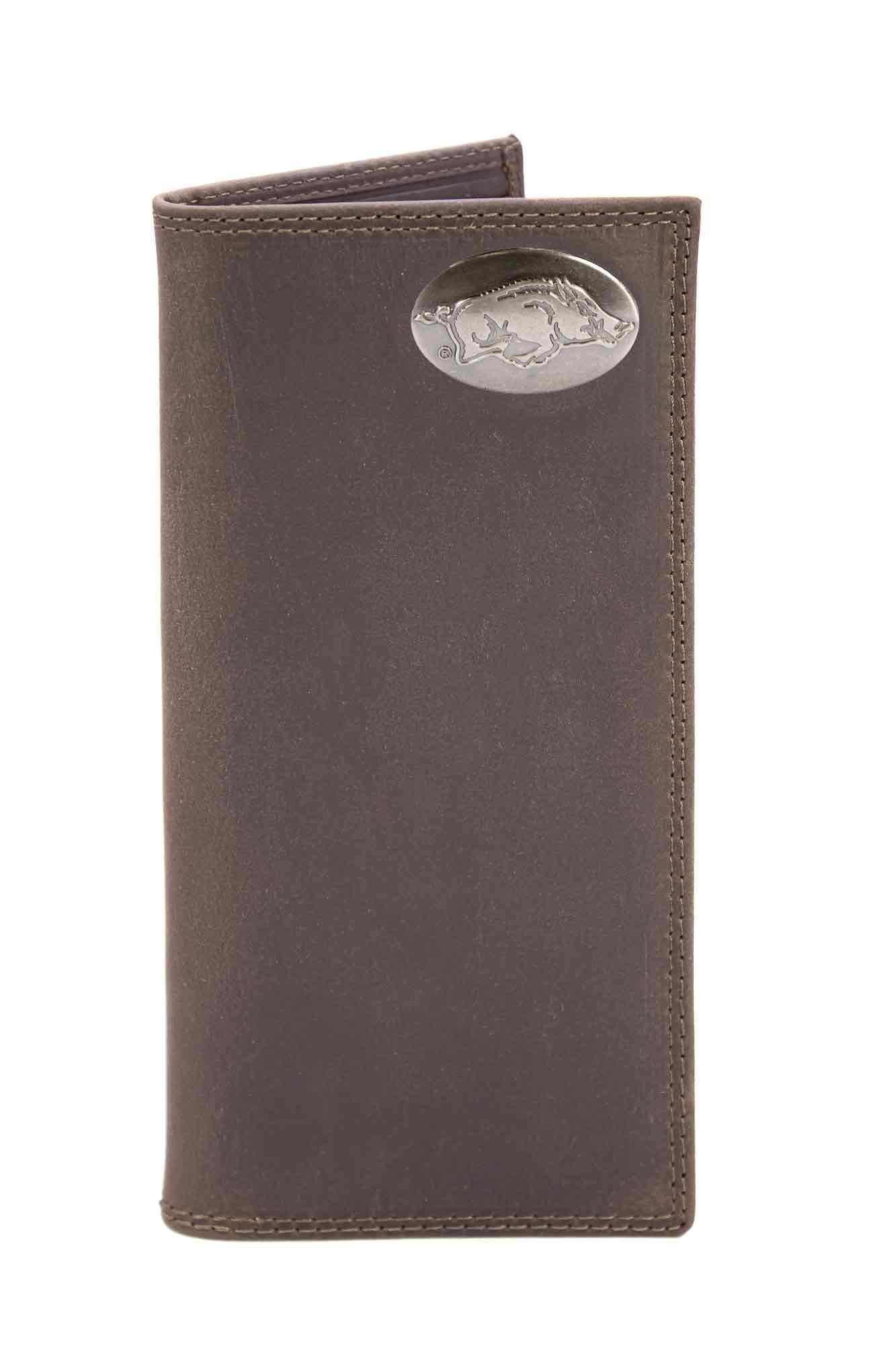 Arkansas Razorback Men's Collegiate Secretary Leather Wallet. Arkansas Long Wallet. Hogs Roper Wallet. Arkansas Gift. Silver Concho Emblem