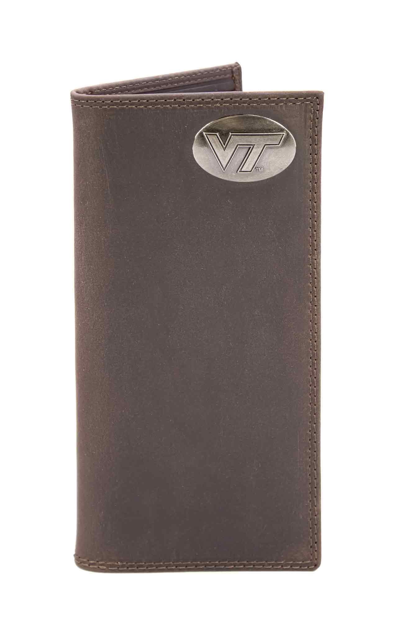 Virginia Tech Hokies Men's Collegiate Secretary Leather Wallet. VT Long Wallet. Hokies Roper Wallet. VT Gift. Silver Concho Emblem