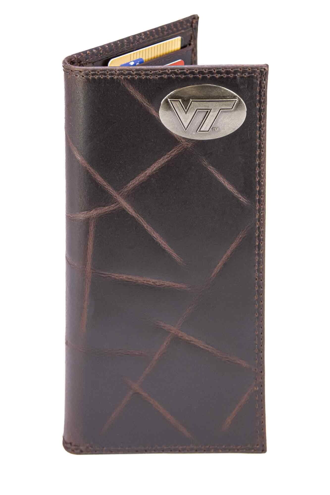 Virginia Tech Hokies Men's Collegiate Secretary Leather Wallet. VT Long Wallet. Hokies Roper Wallet. VT Gift. Silver Concho Emblem