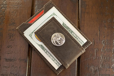 Georgia Bulldogs Men's Collegiate Magnetic Front Pocket Leather Wallet. Dawgs Wallet. UGA Slim Wallet. Silver Concho Emblem