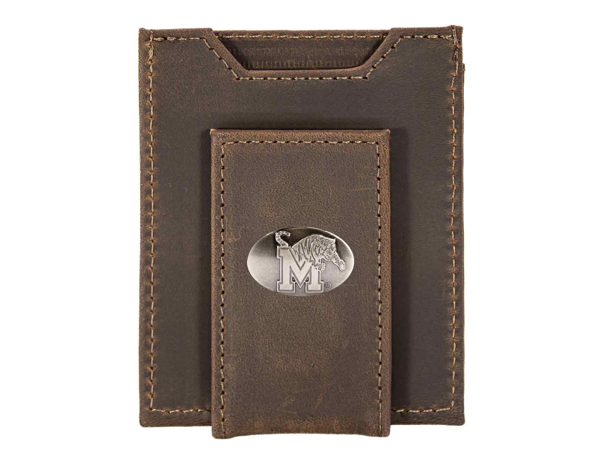 Memphis Tigers Men's Collegiate Magnetic Front Pocket Leather Wallet. Tigers Wallet. Memphis Slim Wallet. Silver Concho Emblem