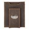 Oklahoma State Cowboys Men's Collegiate Magnetic Front Pocket Leather Wallet. Cowboys Wallet. OSU Slim Wallet. Silver Concho Emblem