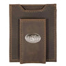 Oklahoma State Cowboys Men's Collegiate Magnetic Front Pocket Leather Wallet. Cowboys Wallet. OSU Slim Wallet. Silver Concho Emblem