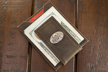 Ohio State Buckeyes Men's Collegiate Magnetic Front Pocket Leather Wallet. Buckeyes Wallet. OSU Slim Wallet. Silver Concho Emblem
