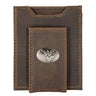 West Virginia Mountaineers Men's Collegiate Magnetic Front Pocket Leather Wallet. WVU Wallet. WVU Slim Wallet. Silver Concho Emblem