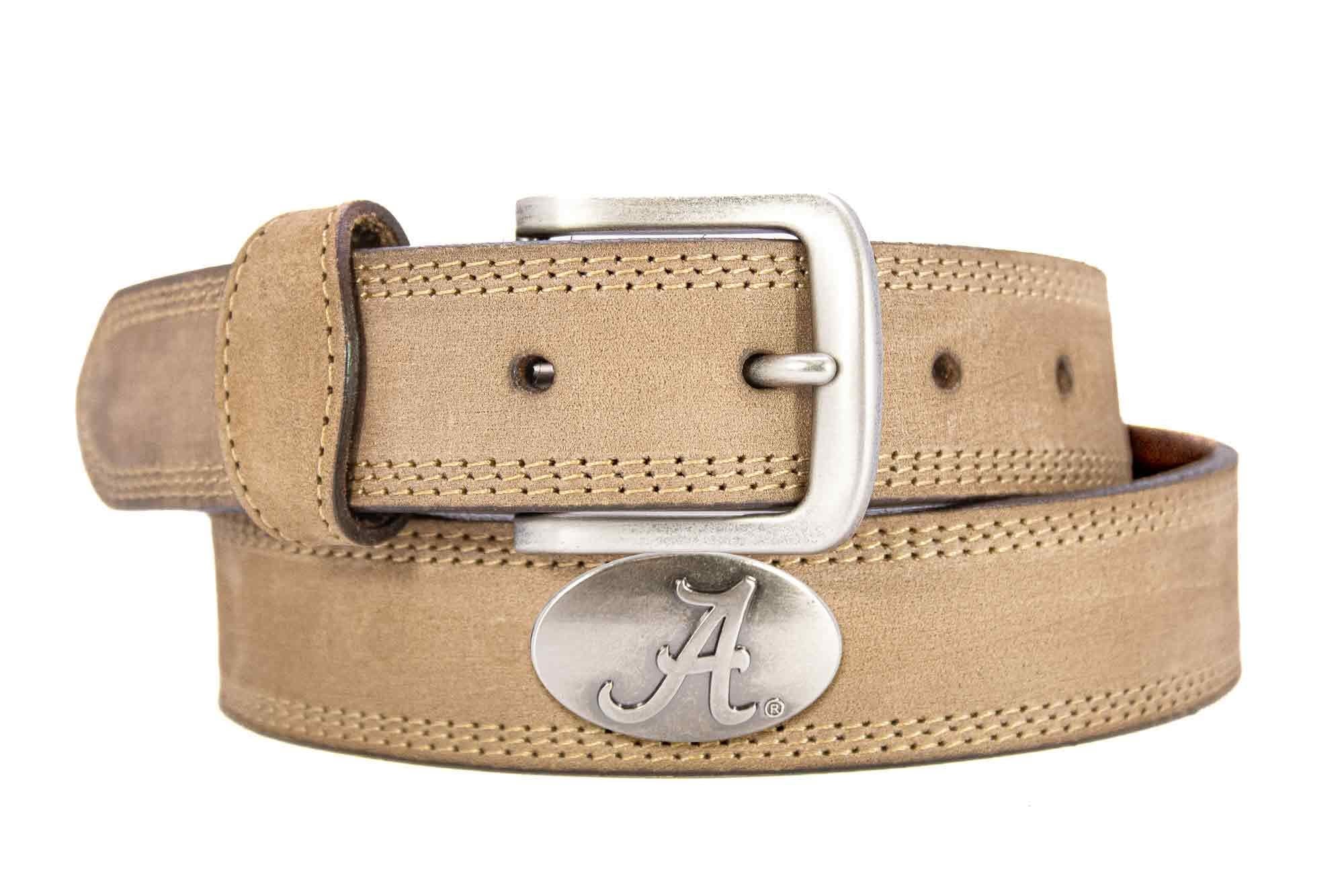 Alabama Crimson Tide Men's Collegiate Leather Belt. Bama Gift. Alabama Merch. Crazy-horse With Metal Emblem Conchos. Outdoor Rugged Belt.