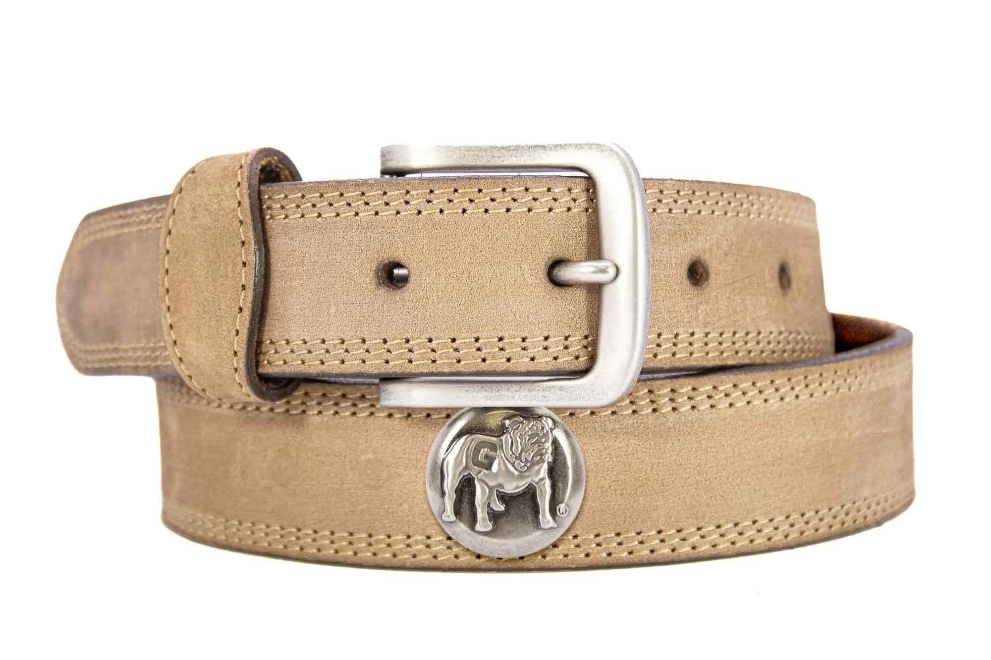 Georgia Bulldogs Men's Collegiate Leather Belt. Dawgs Gift. Georgia Merch. Crazy-horse With Metal Emblem Conchos. Outdoor Rugged Belt.