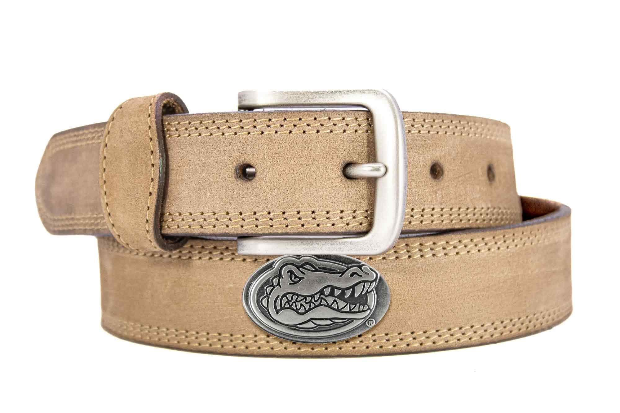 Florida Gators Men's Collegiate Leather Belt. Gators Merch. Crazy-horse With Metal Emblem Conchos. Florida Outdoor Rugged Belt.
