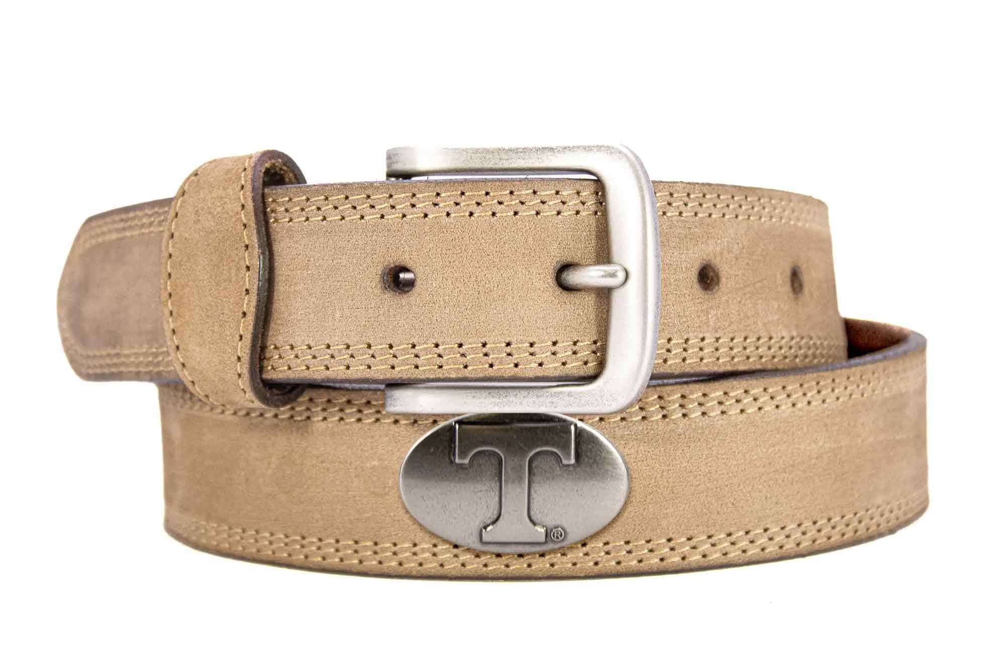 Tennessee Vols Men's Collegiate Leather Belt. Vols Merch. Crazy-horse With Metal Emblem Conchos. Tennessee Outdoor Rugged Belt.