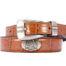 ECU Pirates Men's Dressy Leather Belt. East Carolina Gift. ECU Merch. Croc Pattern. Smooth Full Grain Finish. Metal Emblem Conchos.