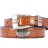 Texas A&M Aggies Men's Dressy Leather Belt. Aggies Gift. Texas Merch. Croc Pattern. Smooth Full Grain Finish. Metal Emblem Conchos.