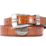 Georgia Bulldogs Men's Dressy Leather Belt. Georgia Gift. UGA Dawgs Merch. Croc Pattern. Smooth Full Grain Finish. Metal Emblem Conchos.