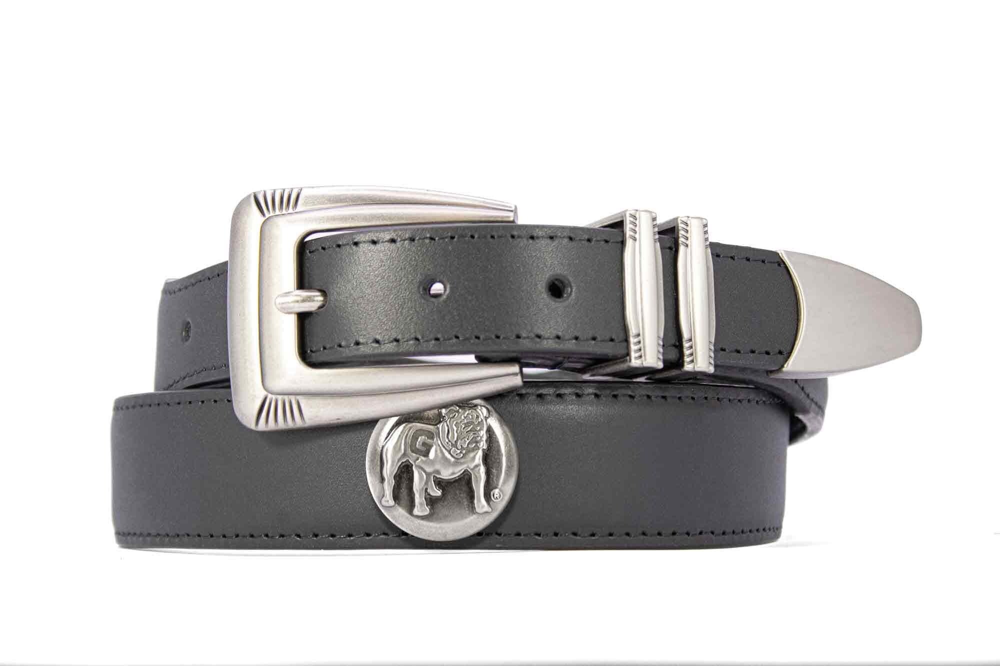 Georgia Uga Men's Dressy Leather Belt. Georgia Gift. UGA Dawgs Merch. Uga Gift Croc Pattern. Smooth Full Grain Finish. Metal Emblem Conchos.