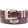 ECU Pirates Men's Collegiate Leather Belt. ECU Gift. Pirates Merch . Brown Croc Pattern Full Grain Finish With Metal Emblem Conchos.