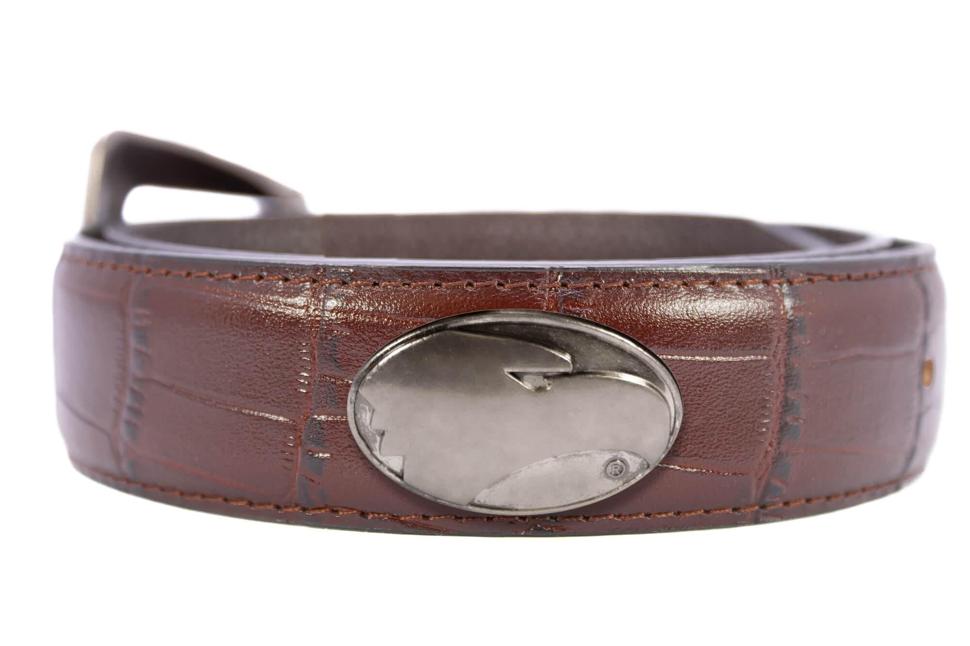 Georgia Southern Eagles Men's Collegiate Leather Belt. GA Southern Merch . Brown Croc Pattern Full Grain Finish With Metal Emblem Conchos.
