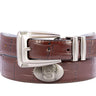 NC State Wolfpack Men's Collegiate Leather Belt. Wolfpack Gift. NCS Merch . Brown Croc Pattern Full Grain Finish With Metal Emblem Conchos.