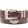 Oklahoma State Cowboys Men's Collegiate Leather Belt. OSU Gift. Cowboys Merch. Brown Croc Pattern Full Grain Finish With Metal Emblem