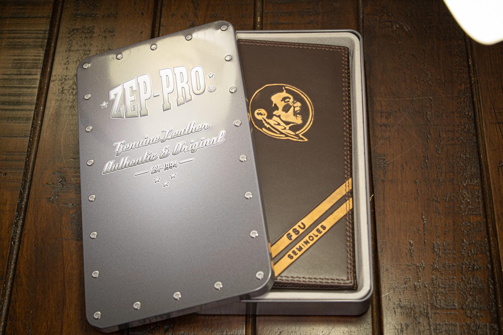 FSU Seminoles Men's Embossed Leather Wallet. FSU Trifold. FSU Secretary. Brown Collegiate Wallet. Seminoles Athletic Print.