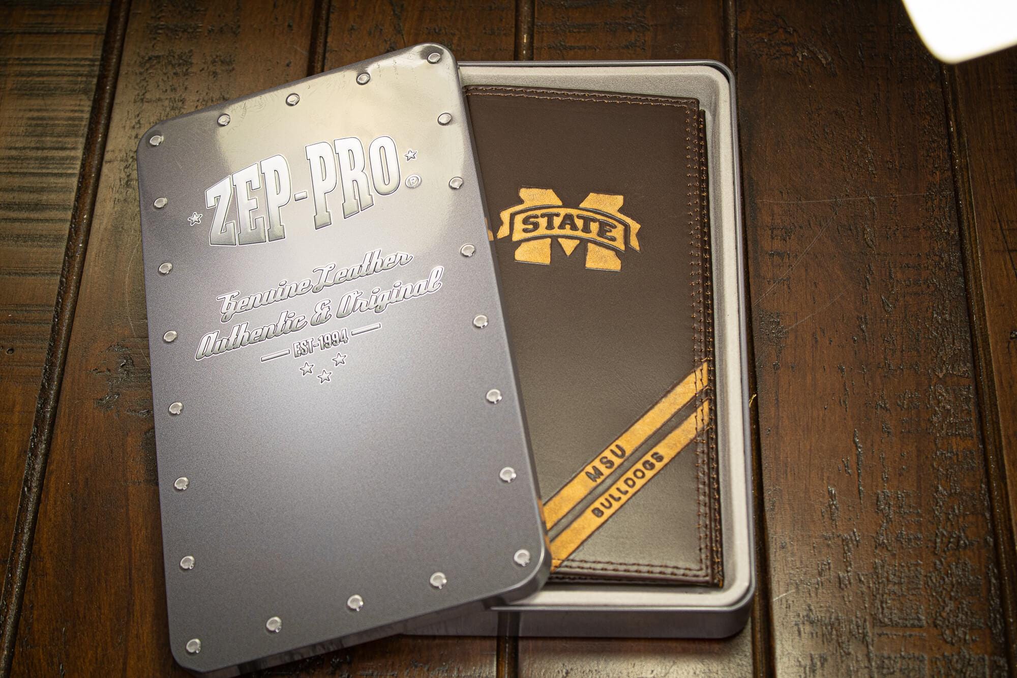 Mississippi State Bulldogs Men's Embossed Leather Wallet. MSU Trifold. MSU Secretary. Brown Collegiate Wallet. Bulldogs Athletic Print.