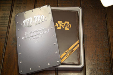 Mississippi State Bulldogs Men's Embossed Leather Wallet. MSU Trifold. MSU Secretary. Brown Collegiate Wallet. Bulldogs Athletic Print.