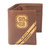 NC State Wolfpack Men's Embossed Leather Wallet. NCS Trifold. NC State Secretary. Brown Collegiate Wallet. Wolfpack Athletic Print.