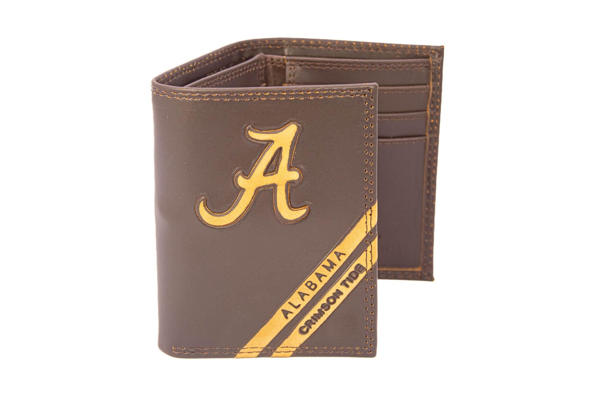 Alabama Crimson Tide Men's Embossed Leather Wallet. Alabama Trifold. Bama Secretary. Brown Collegiate Wallet. Alabama Athletic Print.