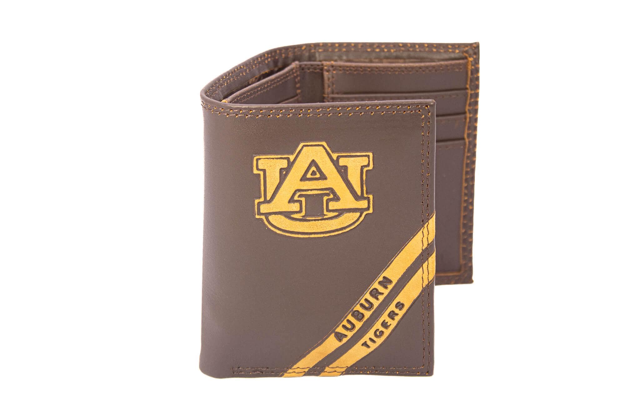 Auburn Tigers Men's Embossed Leather Wallet. Auburn Trifold. Auburn Secretary. Brown Collegiate Wallet. Tigers Athletic Print.