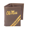 Ole Miss Rebels Men's Embossed Leather Wallet. Ole Miss Trifold. MISS Secretary. Brown Collegiate Wallet. Rebels Athletic Print.