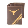 Texas Longhorns Men's Embossed Leather Wallet. Texas Trifold. Longhorns Secretary. Brown Collegiate Wallet. Longhorns Athletic Print.