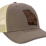 Georgia Map Leather Patch Trucker Hat. Burnished Full Grain Leather. Snapback Trucker Hat. Richardson 112 Cap. Georgia State Headwear.