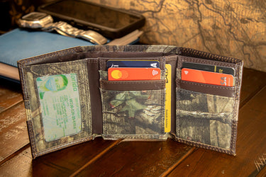 ECU Pirates Mossy Oak Wallets. Bifold Pass-case. Classic Trifold. Tall Secretary. Mossy Oak Break-up Pattern. Leather Nylon Combo.