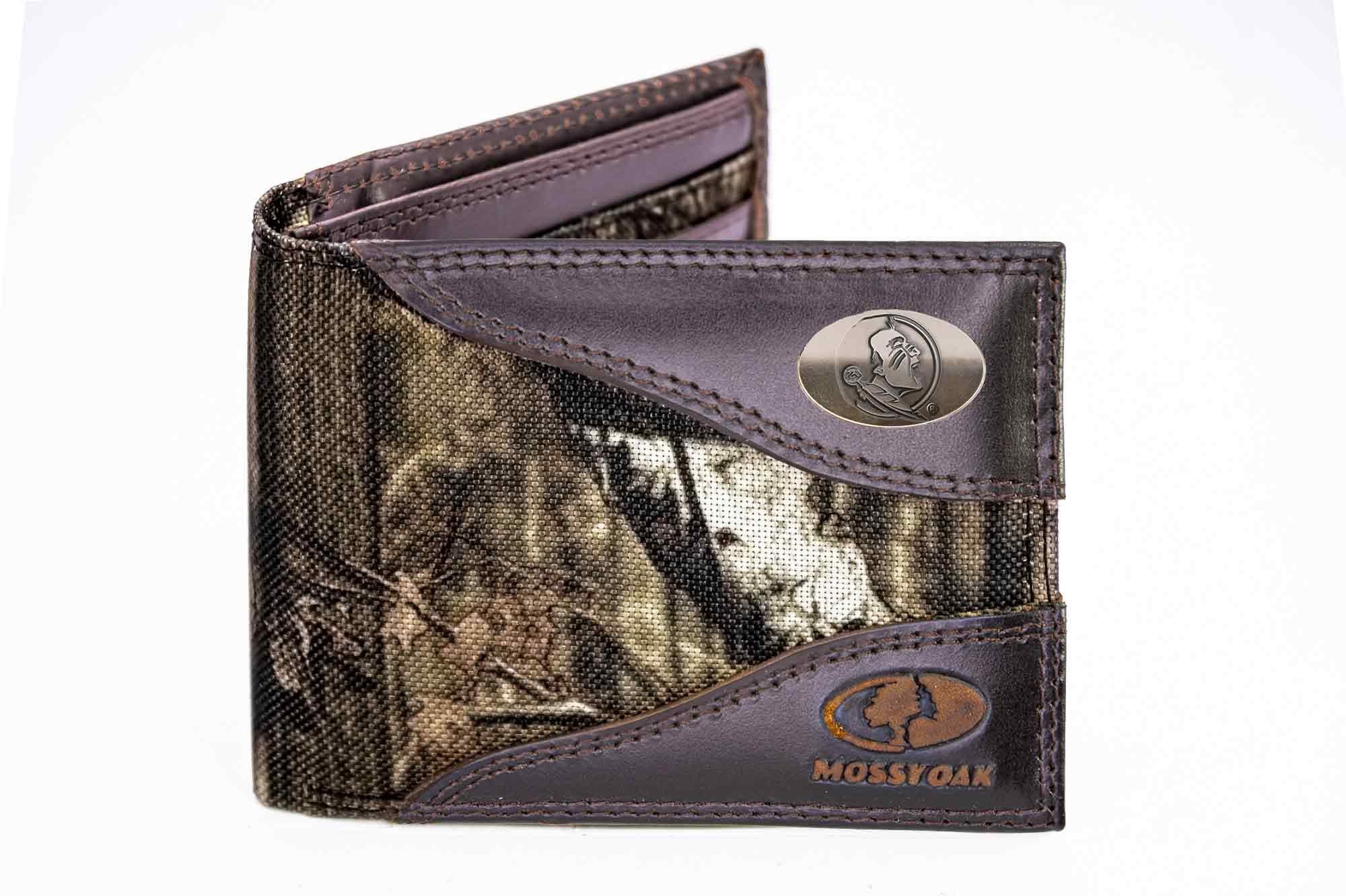 FSU Seminoles Mossy Oak Wallets. Bifold Pass-case. Classic Trifold. Tall Secretary. Mossy Oak Break-up Pattern. Leather Nylon Combo.