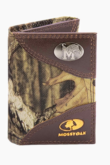 Memphis Tigers Mossy Oak Wallets. Bifold Pass-case. Classic Trifold. Tall Secretary. Mossy Oak Break-up Pattern. Leather Nylon Combo.