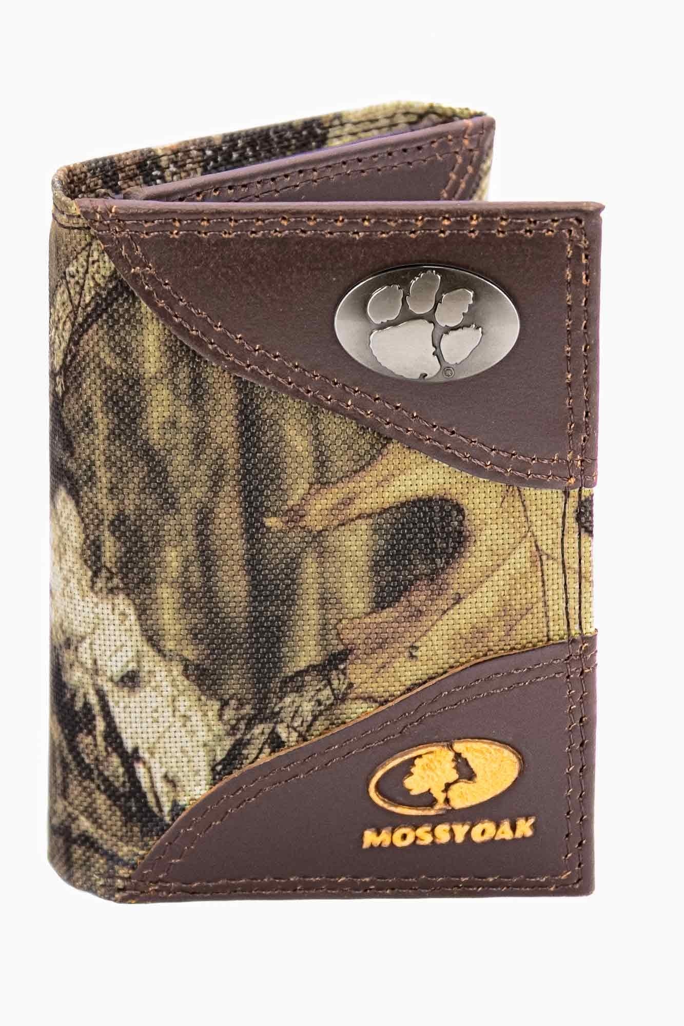 Clemson Tigers Mossy Oak Wallets. Bifold Pass-case. Classic Trifold. Tall Secretary. Mossy Oak Break-up Pattern. Leather Nylon Combo.
