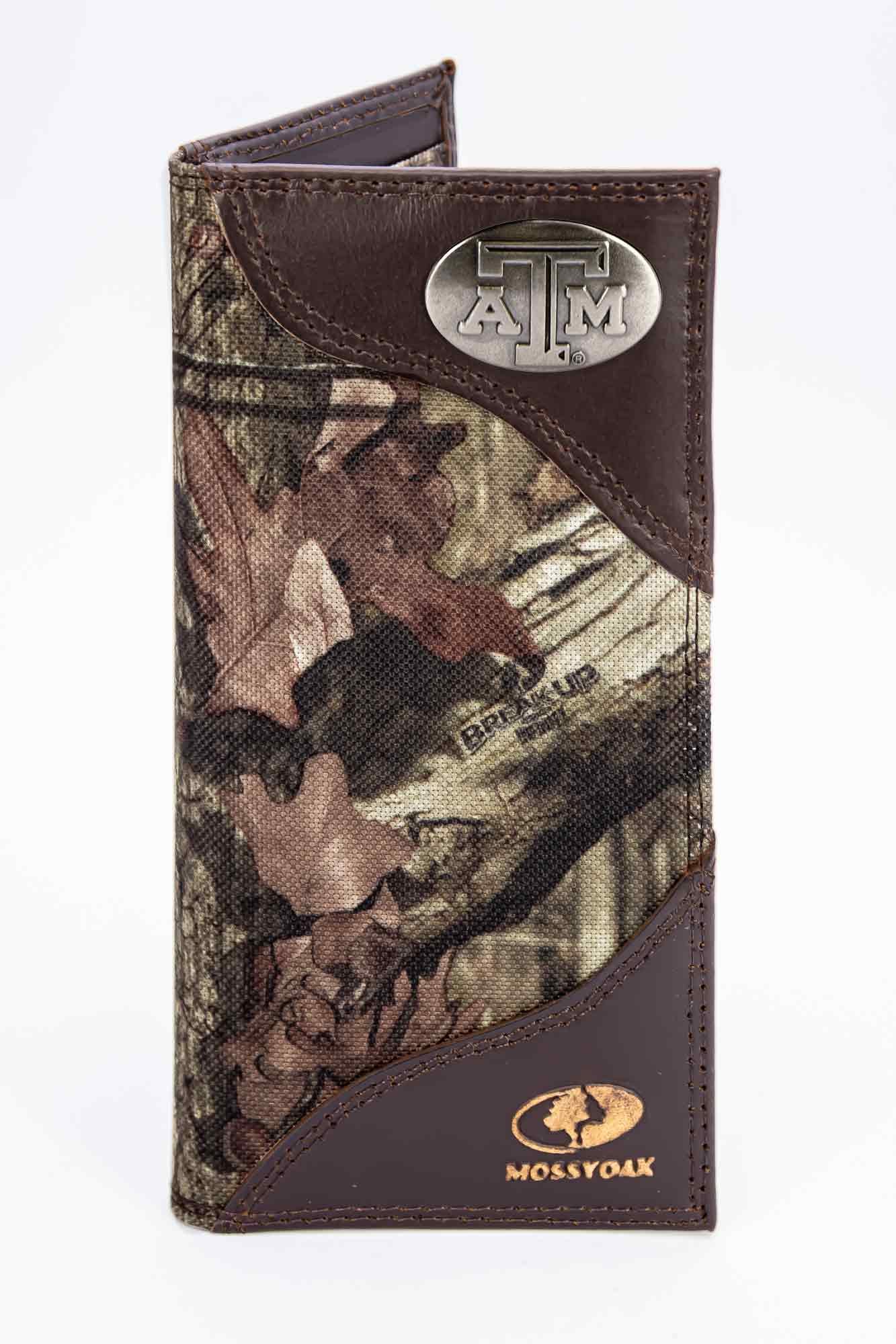 Texas A&M Aggies Mossy Oak Wallets. Bifold Pass-case. Classic Trifold. Tall Secretary. Mossy Oak Break-up Pattern. Leather Nylon Combo.