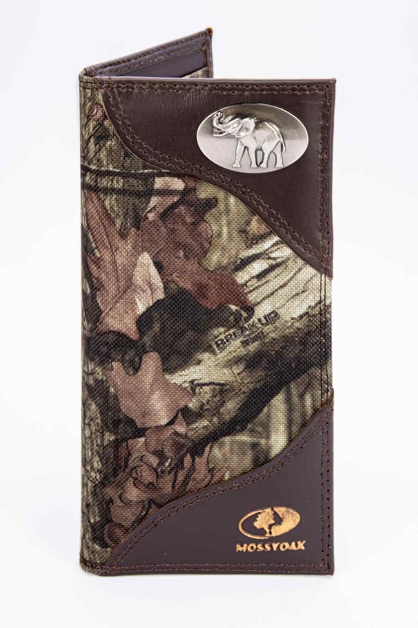Alabama Big Al Tide Mossy Oak Wallets. Bifold Pass-case. Classic Trifold. Tall Secretary. Mossy Oak Break-up Pattern. Leather Nylon Combo.