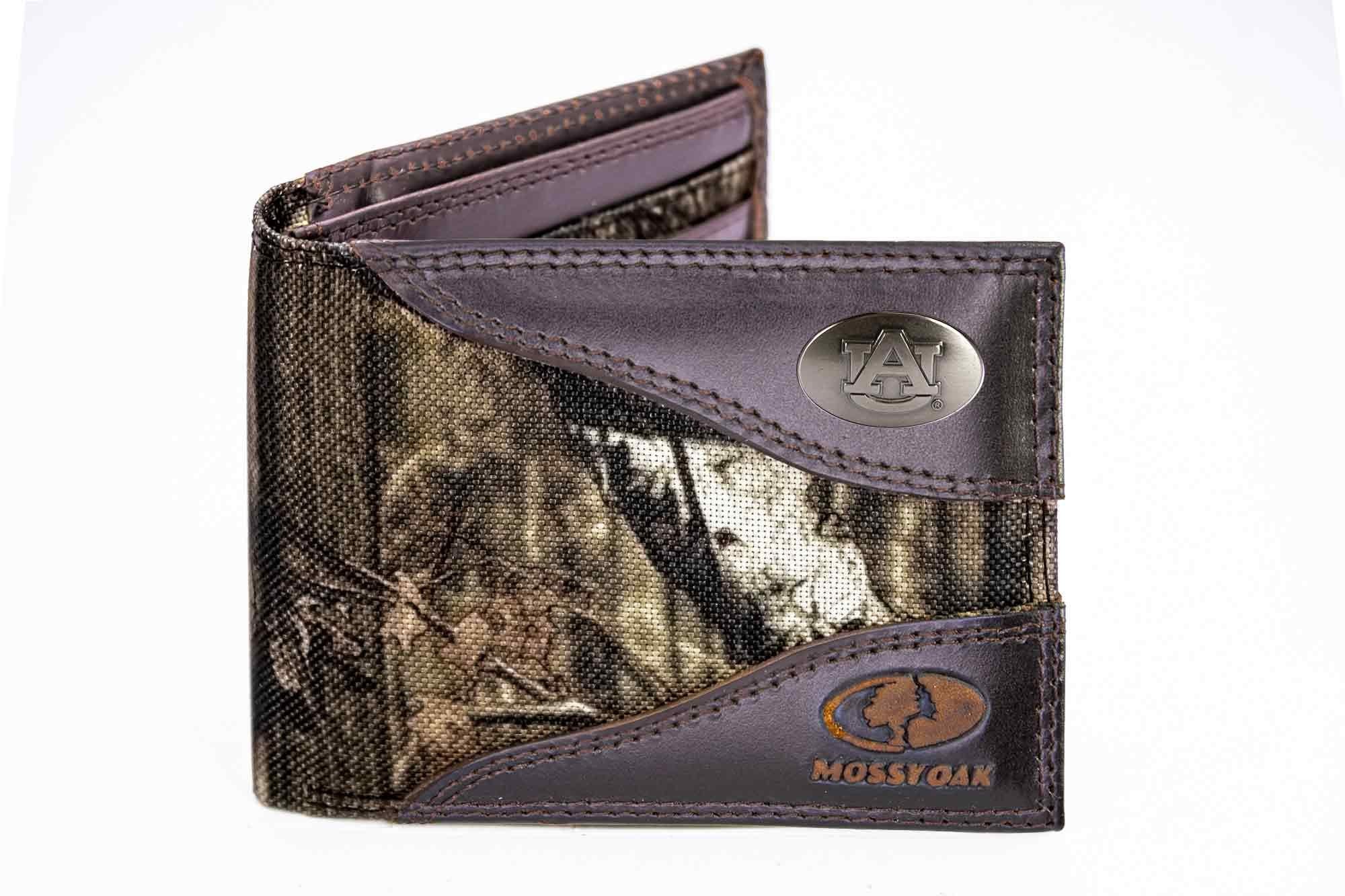Auburn Tigers Mossy Oak Wallets. Bifold Pass-case. Classic Trifold. Tall Secretary. Mossy Oak Break-up Pattern. Leather Nylon Combo.