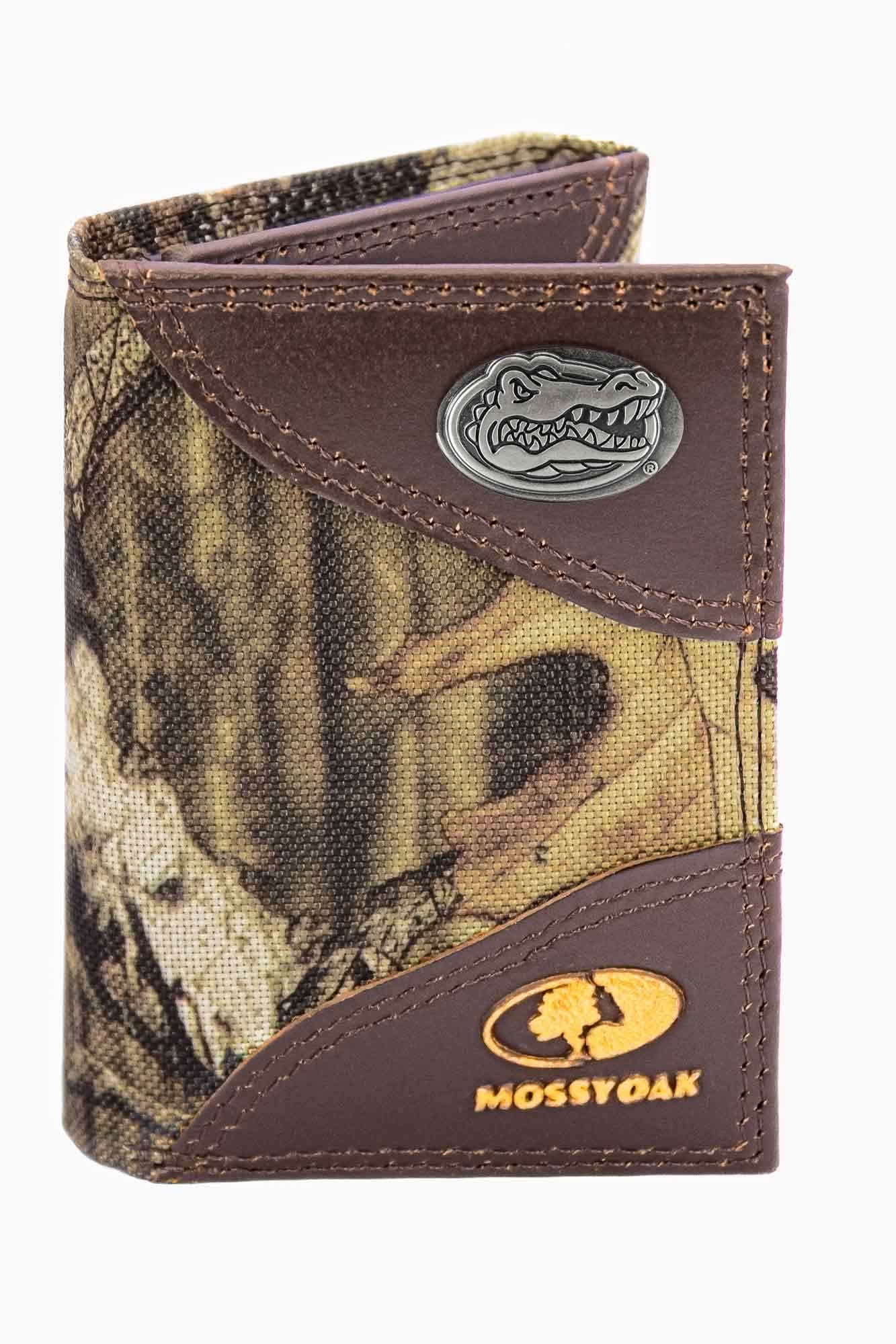 Florida Gators Mossy Oak Wallets. Bifold Pass-case. Classic Trifold. Tall Secretary. Mossy Oak Break-up Pattern. Leather Nylon Combo.