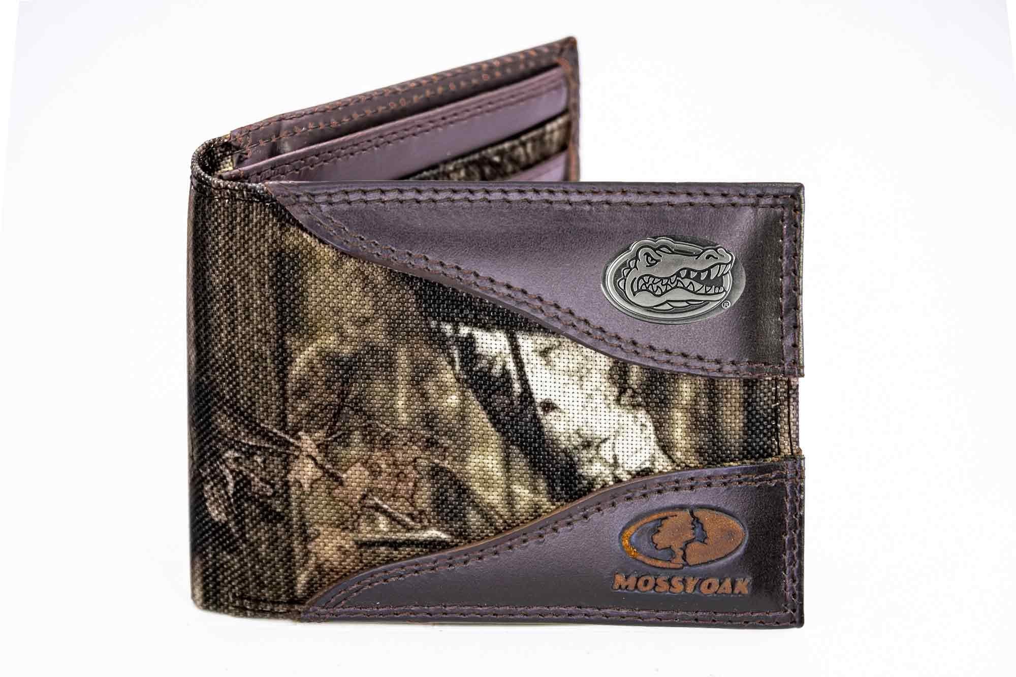 Florida Gators Mossy Oak Wallets. Bifold Pass-case. Classic Trifold. Tall Secretary. Mossy Oak Break-up Pattern. Leather Nylon Combo.