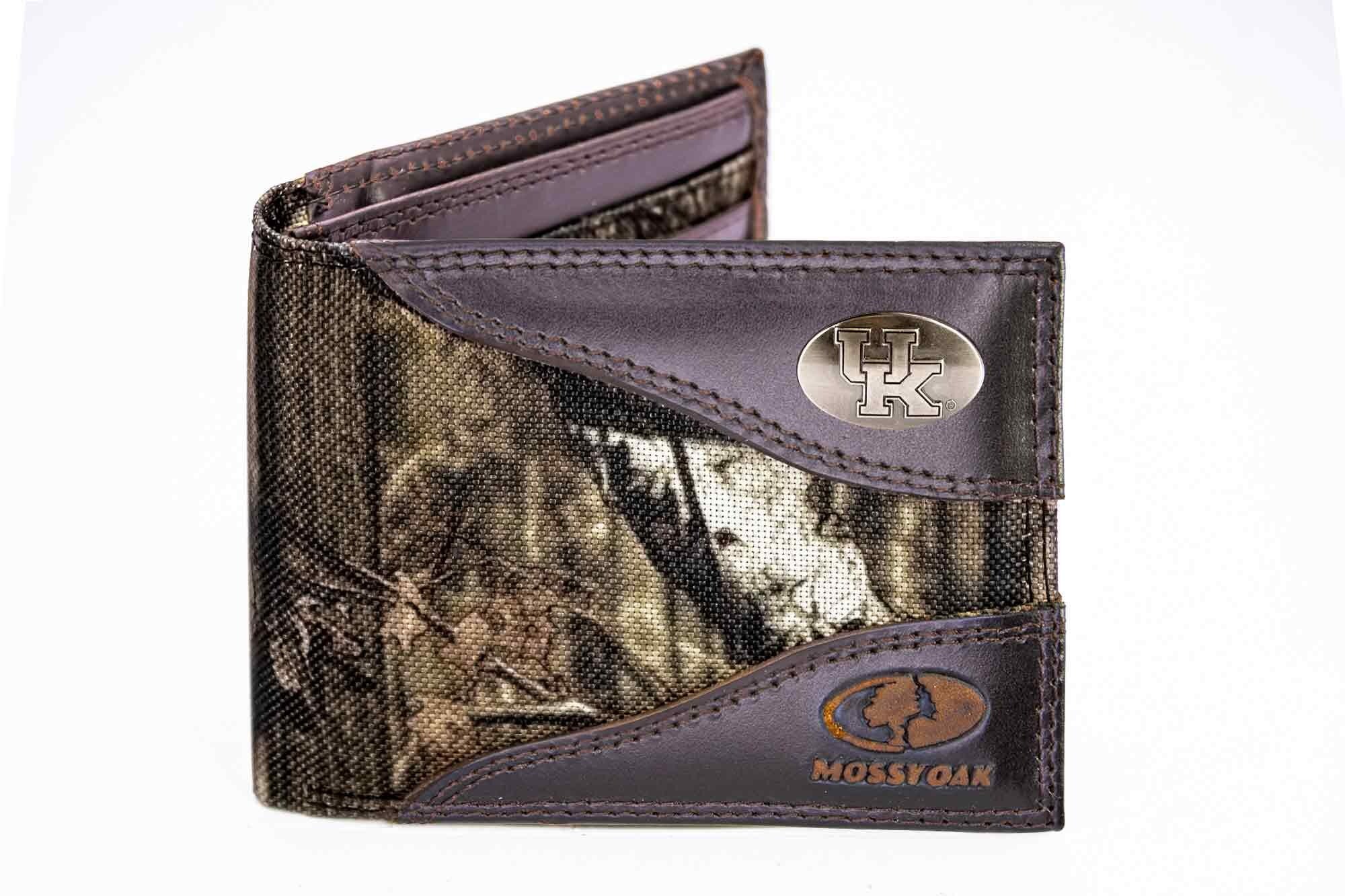 Kentucky Wildcats Mossy Oak Wallets. Bifold Pass-case. Classic Trifold. Tall Secretary. Mossy Oak Break-up Pattern. Leather Nylon Combo.