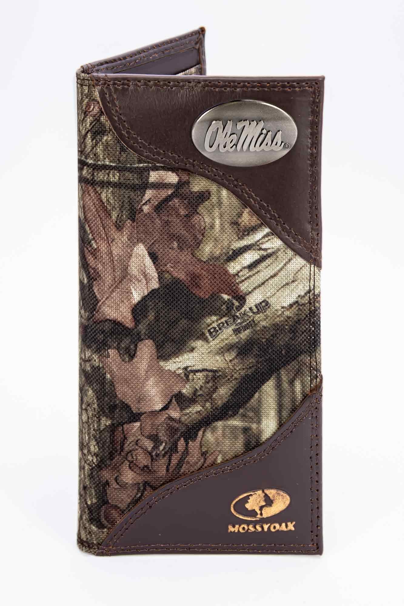 Ole Miss Rebels Mossy Oak Wallets. Bifold Pass-case. Classic Trifold. Tall Secretary. Mossy Oak Break-up Pattern. Leather Nylon Combo.