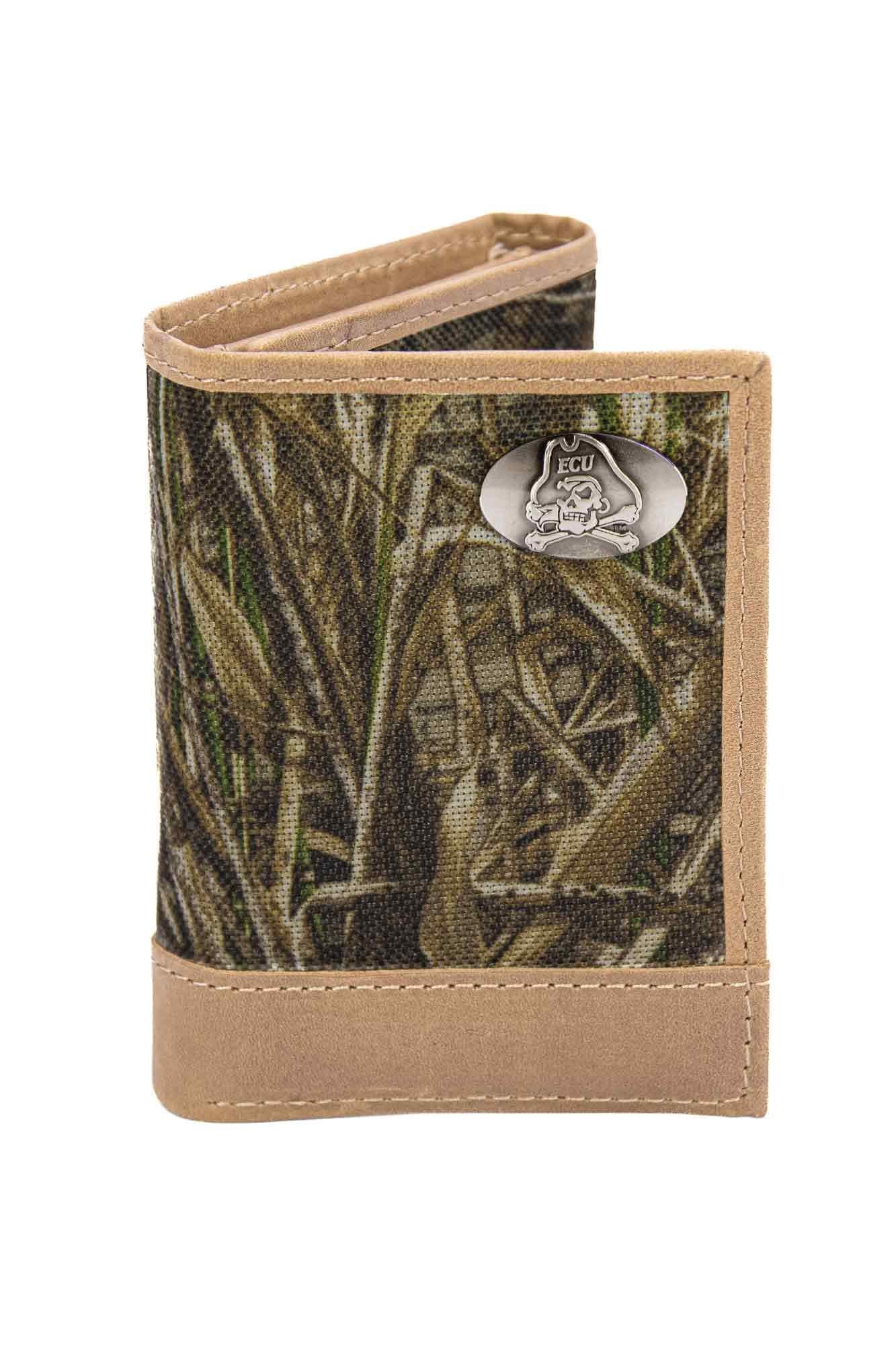 ECU Pirates Realtree Wallets. Bifold Pass-case. Classic Trifold. Tall Secretary. Realtree Max-5 Pattern. Leather Nylon Combo.