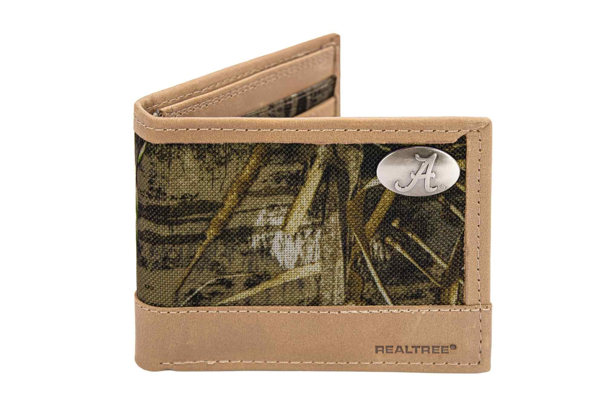 Alabama Crimson Tide Realtree Wallets. Bifold Pass-case. Classic Trifold. Tall Secretary. Realtree Max-5 Pattern. Leather Nylon Combo.