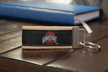 Ohio State Buckeyes Collegiate Woven Ribbon Key Chain. OSU Key Fob. Buckeyes Gift. Brass Clasp and O-Ring.