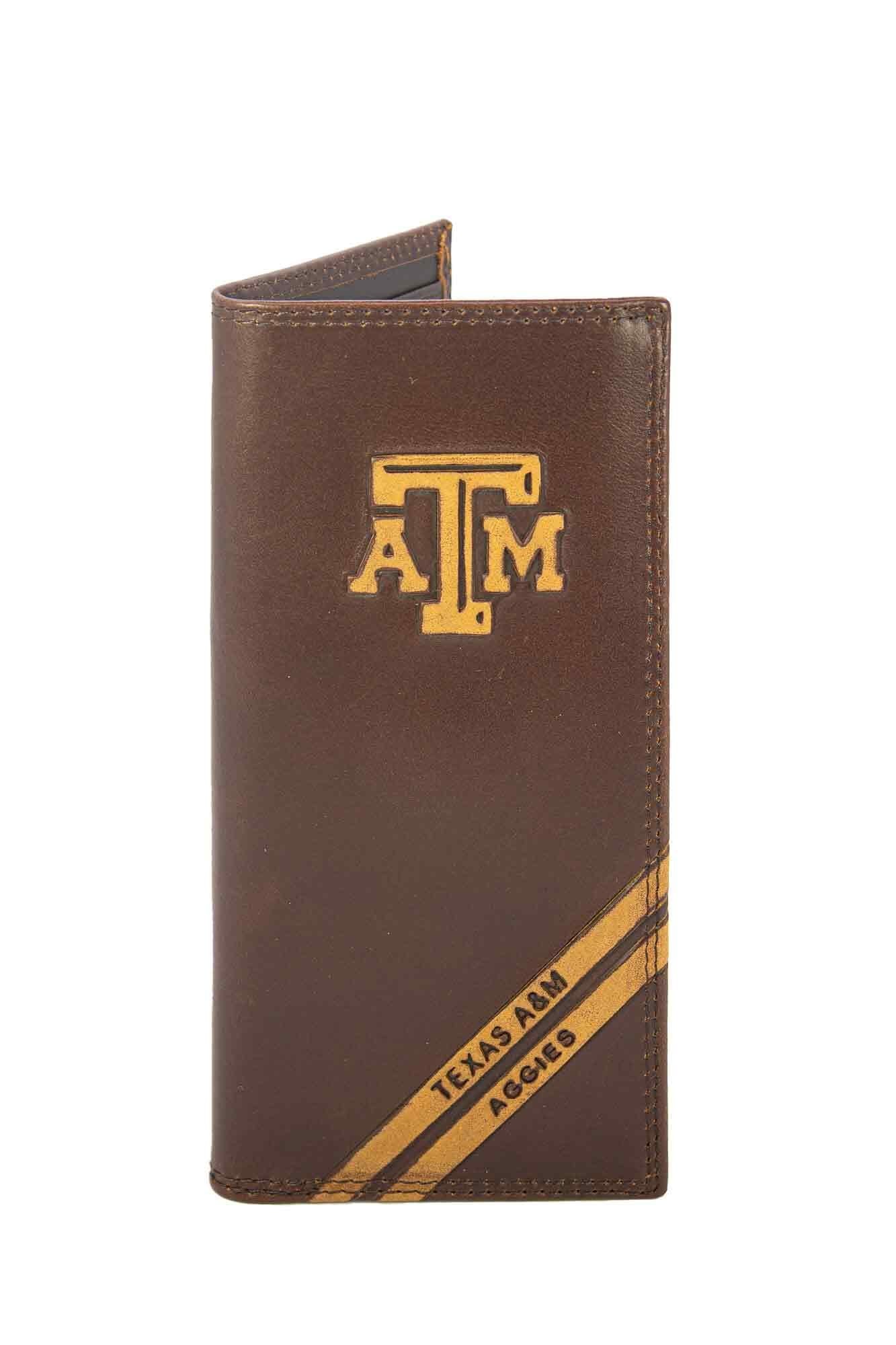 Texas A&M Aggies Men's Embossed Leather Wallet. Texas Trifold. Texas AM Secretary. Brown Collegiate Wallet. Aggies Athletic Print.