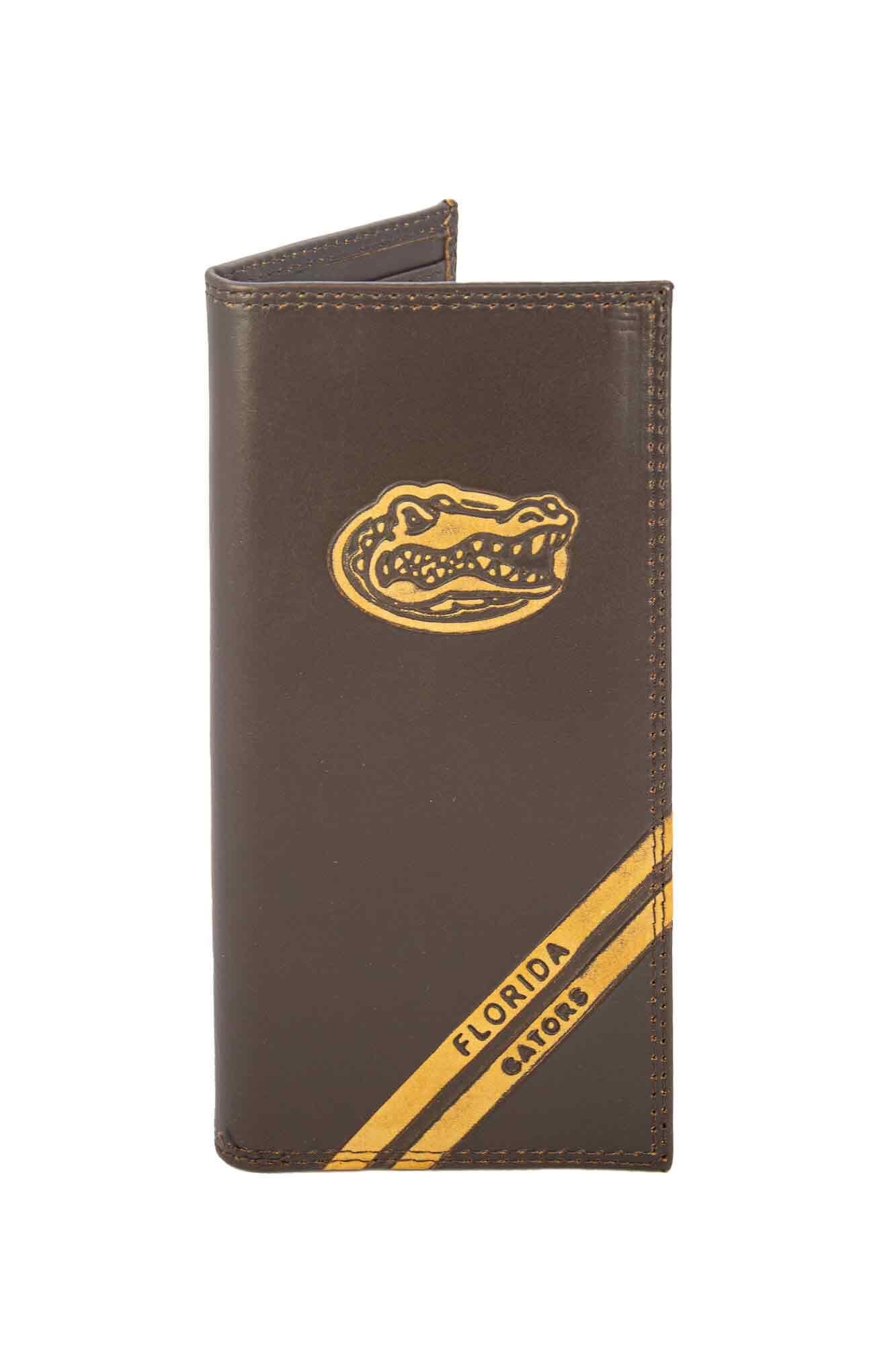 Florida Gators Men's Embossed Leather Wallet. Gators Trifold. UF Secretary. Brown Collegiate Wallet. Gators Athletic Print.
