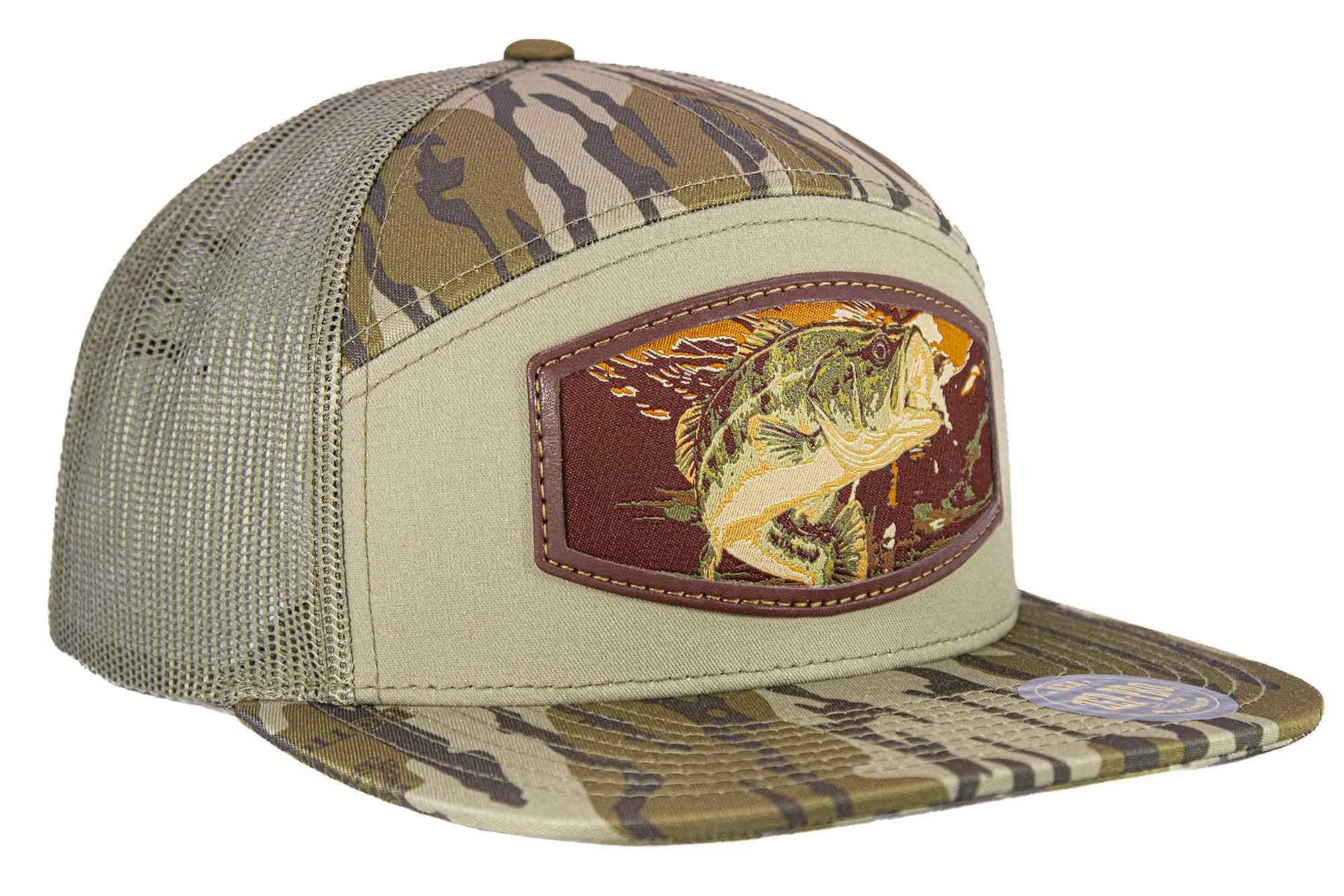 Bass Woven Patch Old School Camo Hat. 7-Panel Modern Flat Bill Cap. Richardson 168 Trucker Snapback. Zep-Pro Trucker Hat. Largemouth Bass