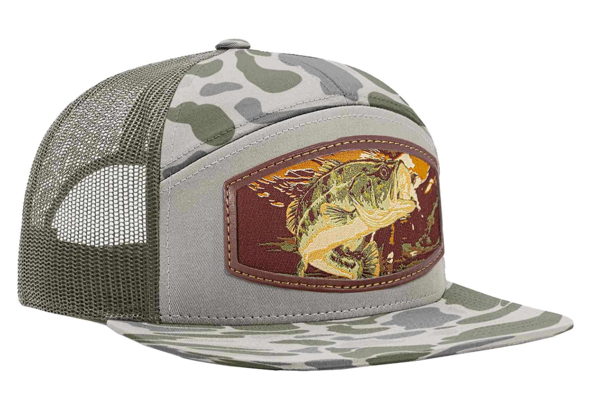 Bass Woven Patch Old School Camo Hat. 7-Panel Modern Flat Bill Cap. Richardson 168 Trucker Snapback. Zep-Pro Trucker Hat. Largemouth Bass